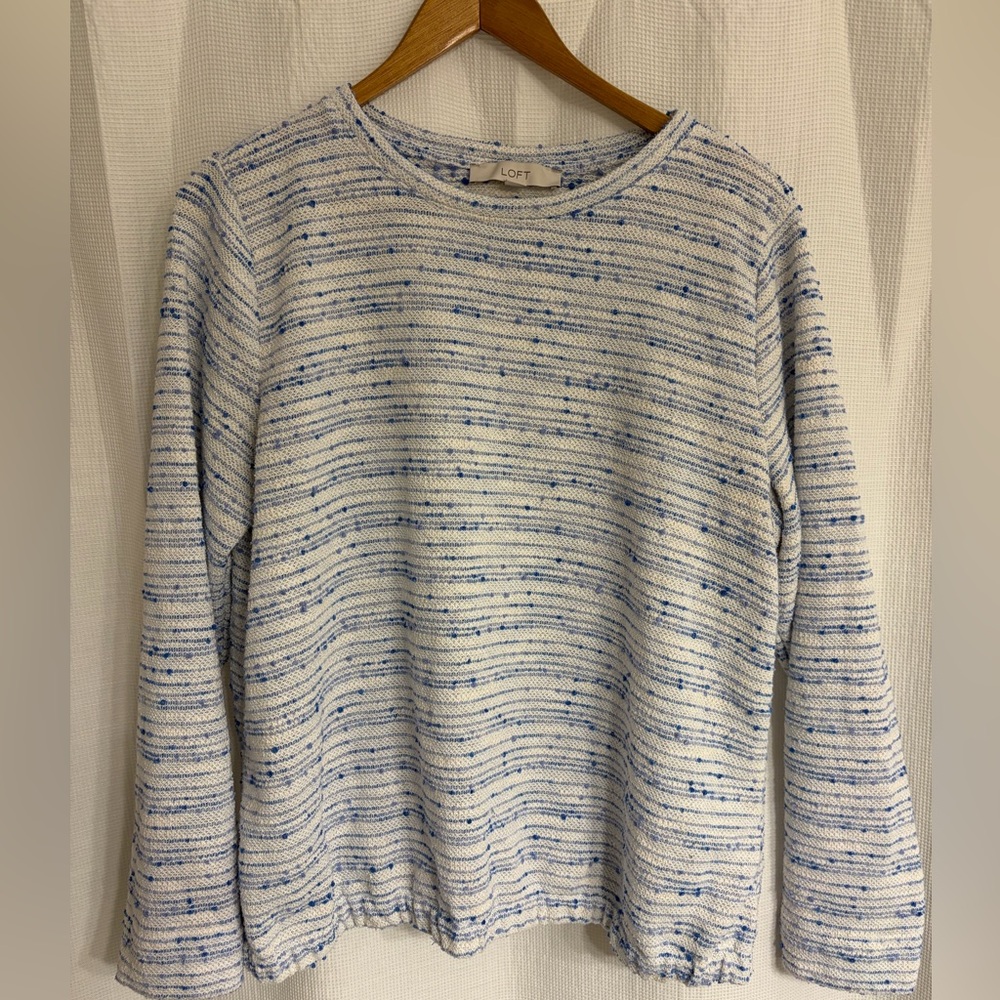 LOFT Women's Striped Blue and White Crew Neck Sweater